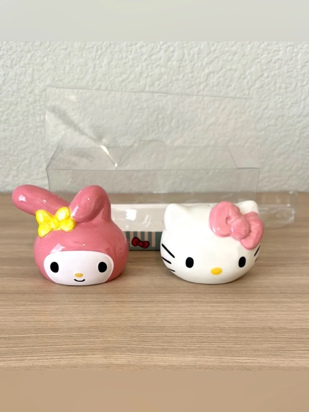 Hello Kitty & My Melody Ceramic Shakers - Pink, White & Yellow Accents
